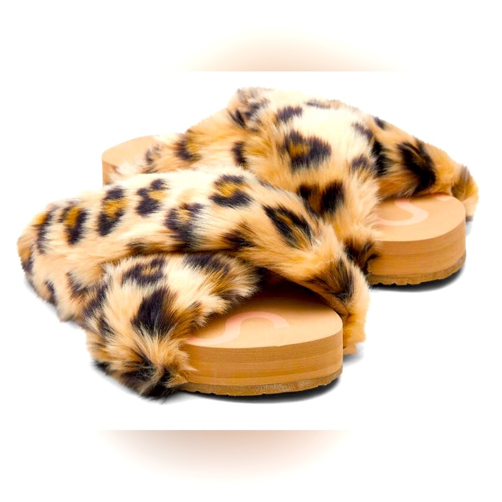 TOMS faux fur leopard slippers